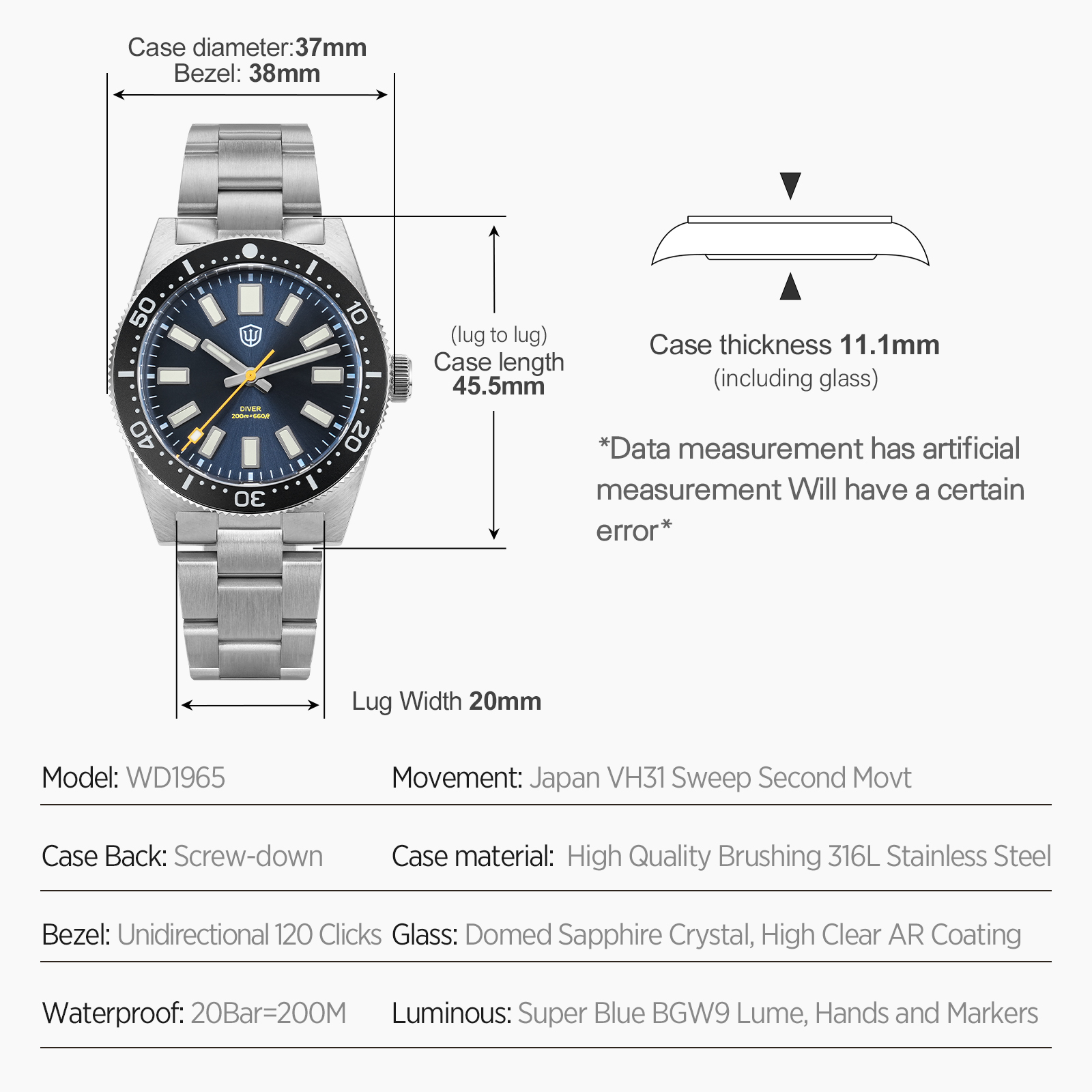 Watchdives 37Mm WD1965 V2 Man  - Men Accessories For Wrist ulasan dan harga