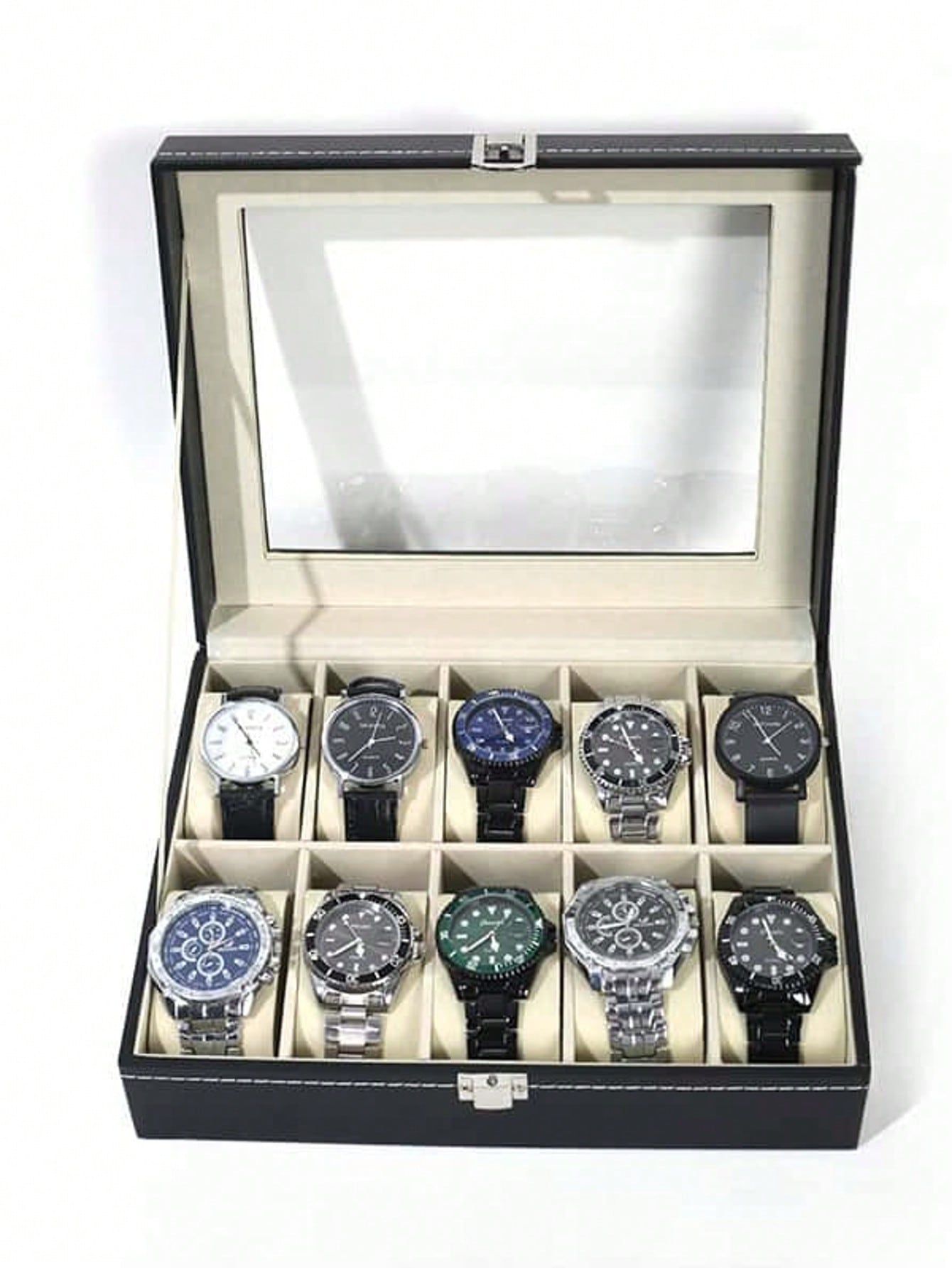 Leather Watch Box with Lock, L - Men Accessories Box ulasan dan harga