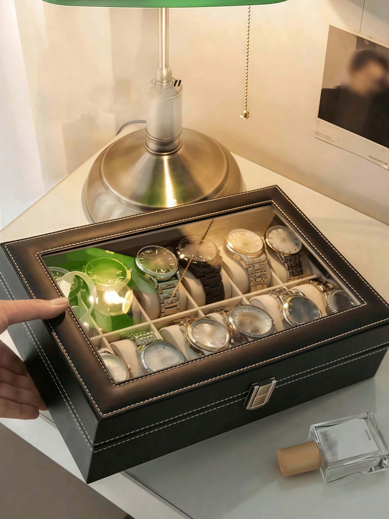 Leather Watch Box with Lock, L - Men Accessories Box ulasan dan harga