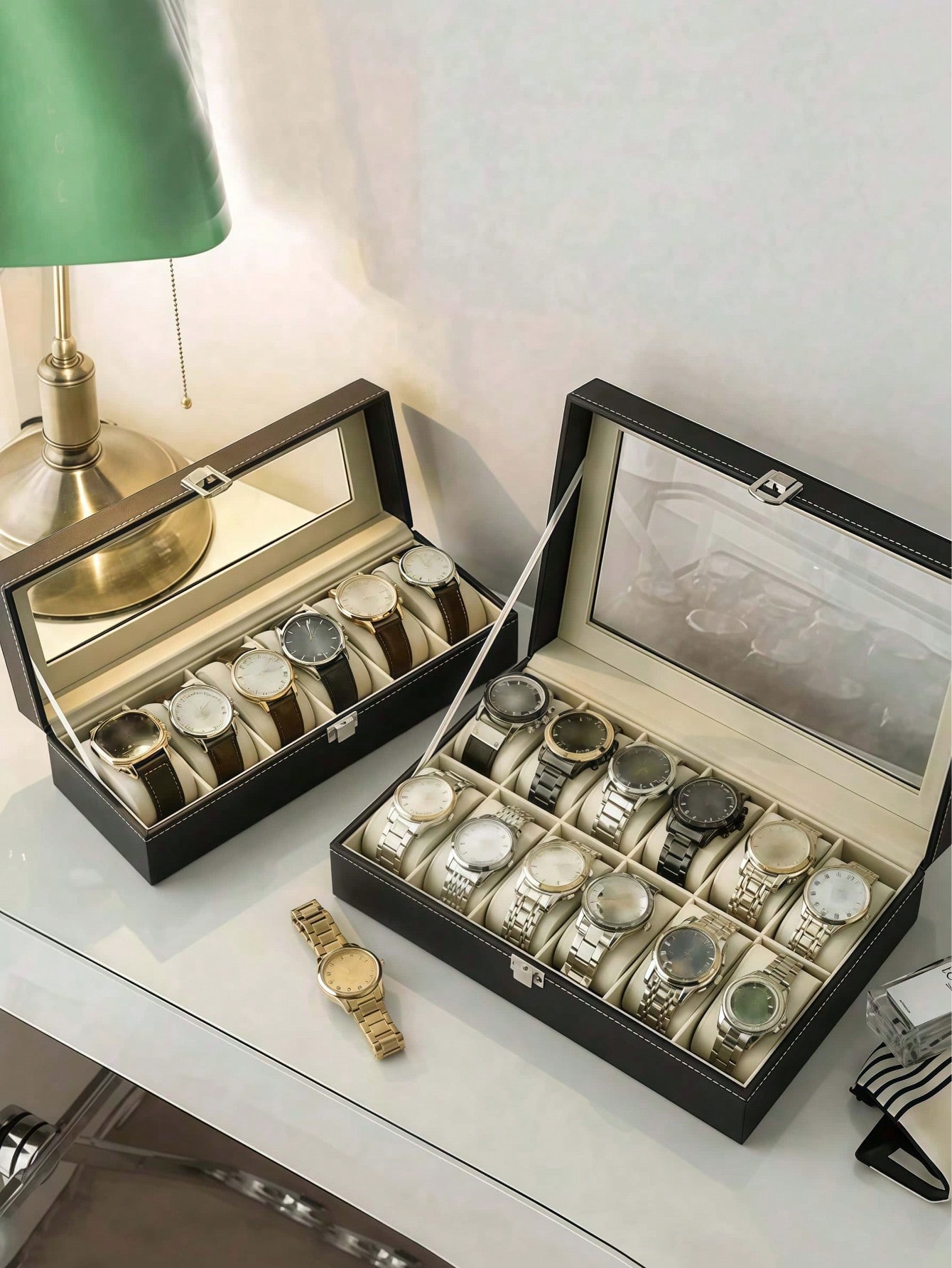 Leather Watch Box with Lock, L - Men Accessories Box ulasan dan harga