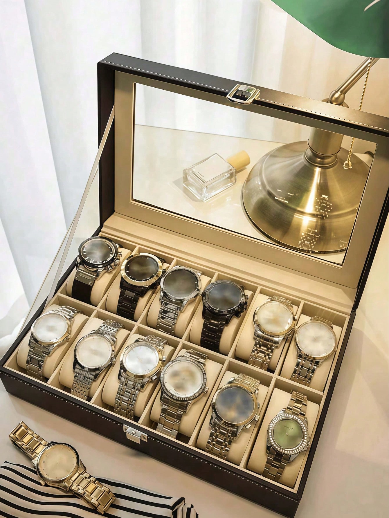 Leather Watch Box with Lock, L - Men Accessories Box ulasan dan harga