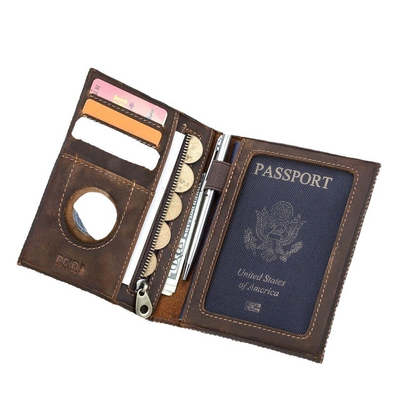 Custom Logo Genuine Leather Sl - Passport Wallet Rfid ulasan dan harga